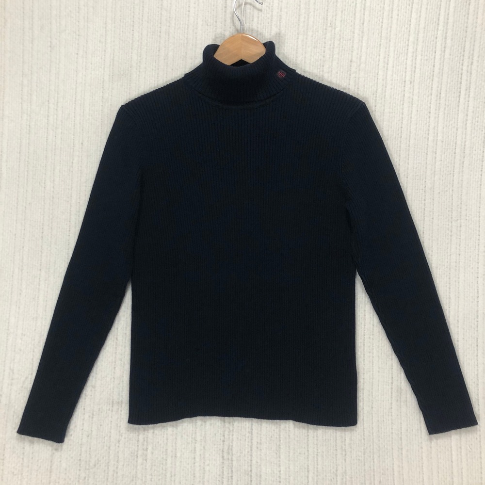 Lauren Ralph Lauren Navy Blue Ribbed Turtleneck Cotton Sweater L Made in Japan - Picture 3 of 8